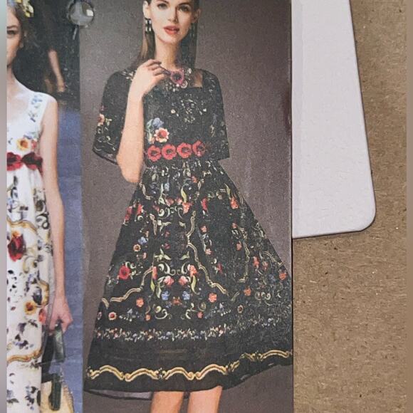 By Megan black floral embroidered dress womens M square neck midi 3/4 sleeve NWT - Picture 6 of 13